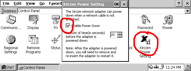 Xircom Power Settings