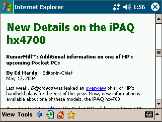 Pocket Internet Explorer  Dell Axim X30